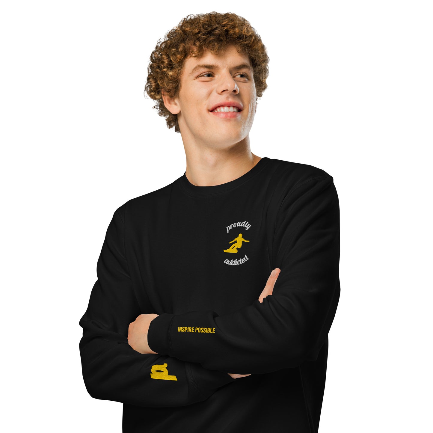 Carving Snowboarder Crewneck | Eco Blend Stokewear | Unisex - Proudly Addicted